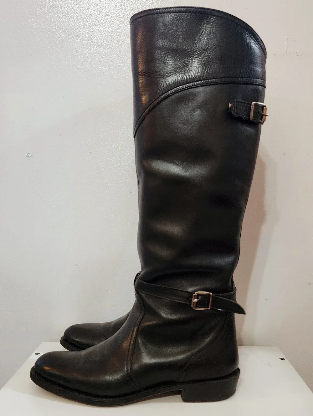 Frye Black Leather Knee High Riding Boots